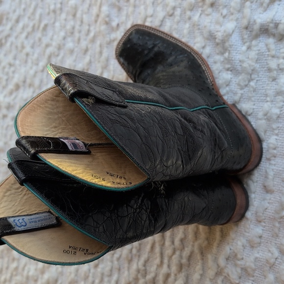 Anderson Bean Women's Black Ostrich Square Toe Cowboy Cowgirl Boots 10B - Picture 16 of 16